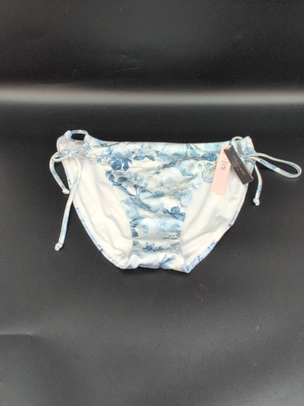 Victoria's Secret Swim Side-Tie Bikini Bottom Large Blue White Floral NWT